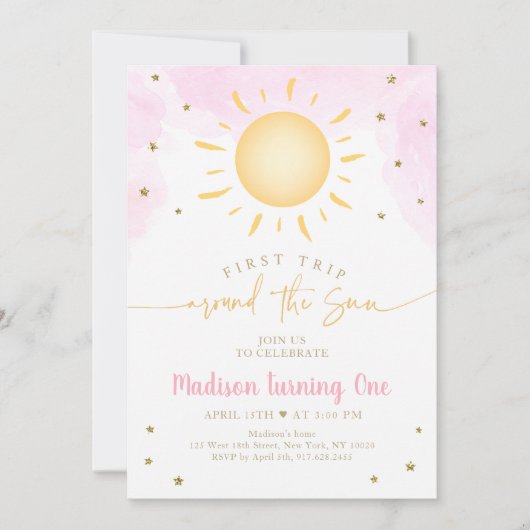 Boho eerste reis rond de zon roze goud verjaardag kaart (Voorkant)