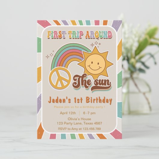 Boho eerste reis rond de zon verjaardag Uitnodigin Kaart (Staand voorkant)