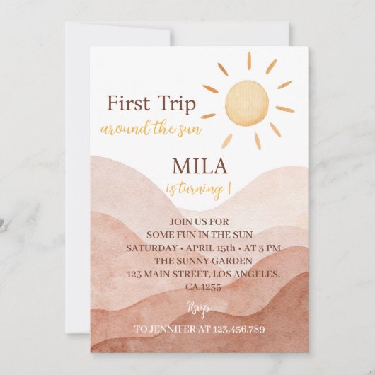 Boho eerste reis rond zon 1e verjaardag uitnodigin kaart (Voorkant)