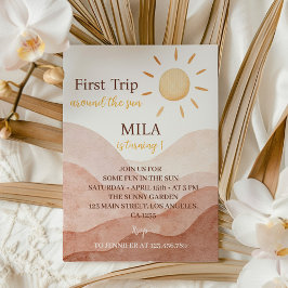 Boho eerste reis rond zon 1e verjaardag uitnodigin kaart