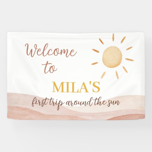 Boho eerste reis rond zon verjaardag spandoek (Horizontaal)