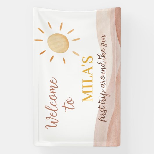 Boho eerste reis rond zon verjaardag spandoek (Verticaal)
