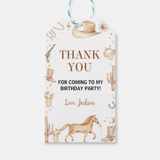 Boho Eerste Rodeo Cowboy Verjaardag Dank u Label Cadeaulabel (Voorkant)