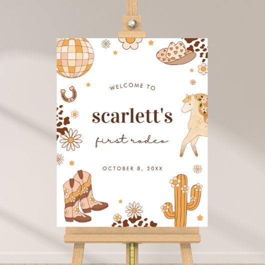 Boho Eerste Rodeo Cowgirl Verjaardag Welkomstbord Poster