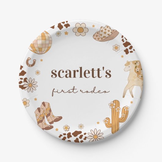 Boho Eerste Rodeo Cowgirl Verjaardagspapier Borden Papieren Bordje (Voorkant)