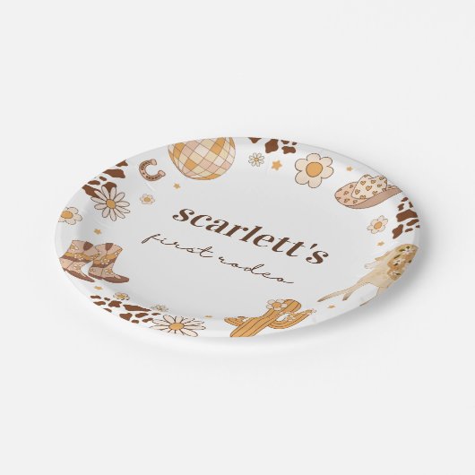 Boho Eerste Rodeo Cowgirl Verjaardagspapier Borden Papieren Bordje (Gekanteld)