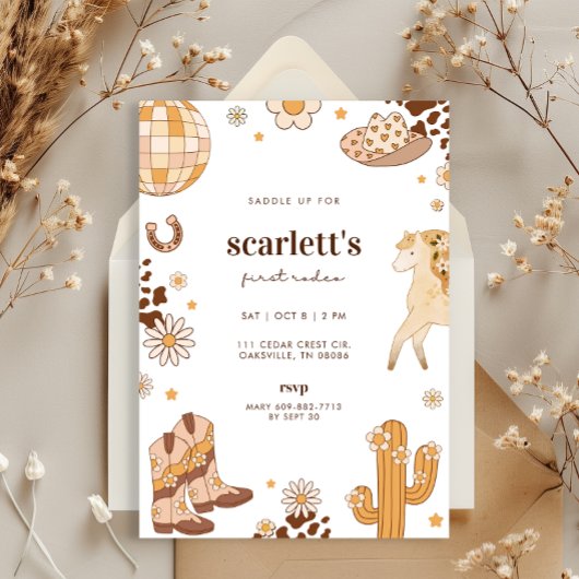 Boho Eerste Rodeo Cowgirl Verjaardagsuitnodiging Kaart