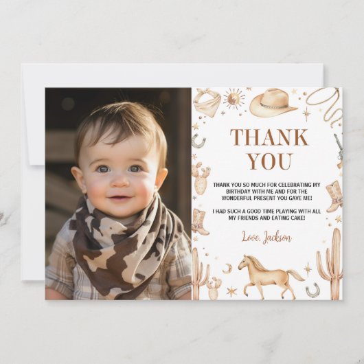 Boho Eerste Rodeo Verjaardagsfoto Dank je kaart (Voorkant)