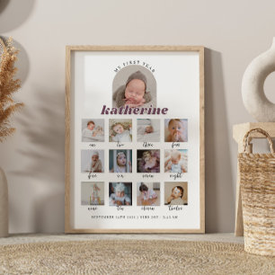 Boho Eerste Verjaardag Baby Mijlpaal Bord met foto Poster