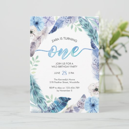 Boho eerste verjaardagsfeestje Uitnodiging (Staand voorkant)