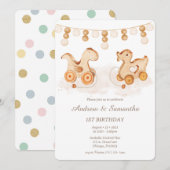 Boho eerste verjaardagskaarten voor tweelingen kaart (Voorkant / Achterkant)