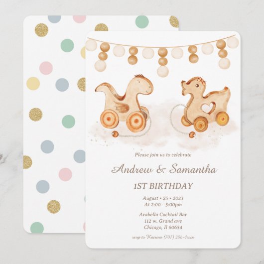 Boho eerste verjaardagskaarten voor tweelingen kaart (Voorkant / Achterkant)