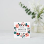 Boho effen wit zwart lijst bloemenboeket vierkante visitekaartje (Staand voorkant)