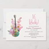 Boho Electric Guitar Pink Floral 16th Birthday Kaart (Voorkant)