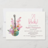Boho Electric Guitar Pink Floral 21st Birthday Kaart (Voorkant)
