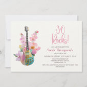Boho Electric Guitar Pink Floral 30th Birthday Kaart (Voorkant)