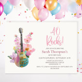 Boho Electric Guitar Pink Floral 40th Birthday Kaart