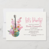 Boho Electric Guitar Pink Floral Any Age Birthday Kaart (Voorkant)