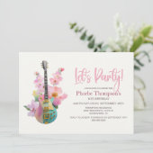 Boho Electric Guitar Pink Floral Any Age Birthday Kaart (Staand voorkant)