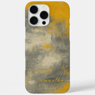 Boho Elegance Abstracte Mosterd & Grijze Kunst iPhone 16 Pro Max Hoesje