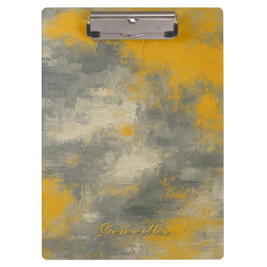 Boho Elegance Abstracte Mosterd & Grijze Kunst Klembord (Voorkant)