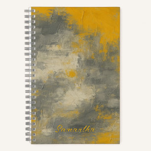 Boho Elegance Abstracte Mosterd & Grijze Kunst Notitieboek