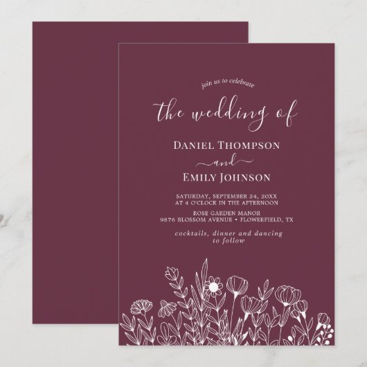 Boho Elegant Bloemen Bruiloft Kaart (Voorkant / Achterkant)