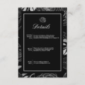 Boho Elegant Bloemen Zwart Trouwdetails Informatiekaartje (Voorkant)