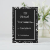 Boho Elegant Bloemen Zwart Trouwdetails Informatiekaartje (Staand voorkant)