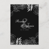 Boho Elegant Bloemen Zwart Trouwdetails Informatiekaartje (Achterkant)