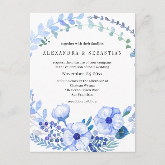 Boho Elegant Blue Floral Wreath Briefkaart (Voorkant)