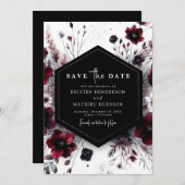 Boho Elegant Bourgondische bruiloft Save The Date (Voorkant / Achterkant)