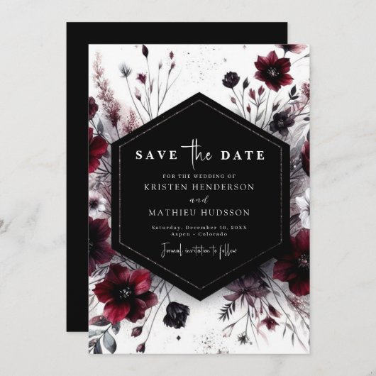 Boho Elegant Bourgondische bruiloft Save The Date (Voorkant / Achterkant)