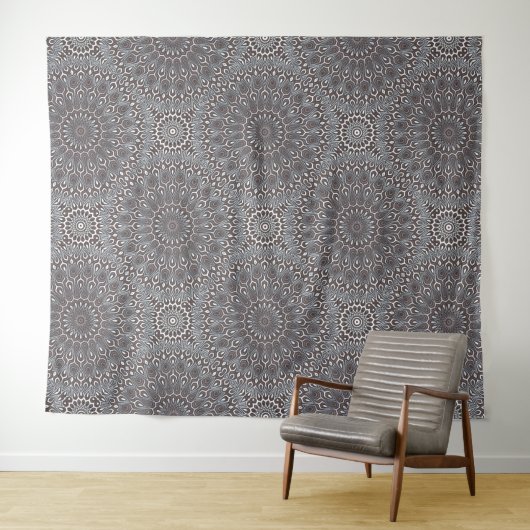 Boho Elegant Classy Gray Silver Mandala Wandkleed (In Situ (horizontaal))