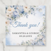 Boho Elegant Dusty Blue en Ivory Bloemen bruiloft Bedankjes Labels (Achterkant)