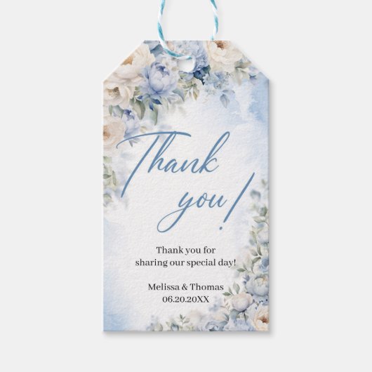 Boho Elegant Dusty Blue en Ivory Bloemen bruiloft Cadeaulabel (Voorkant)