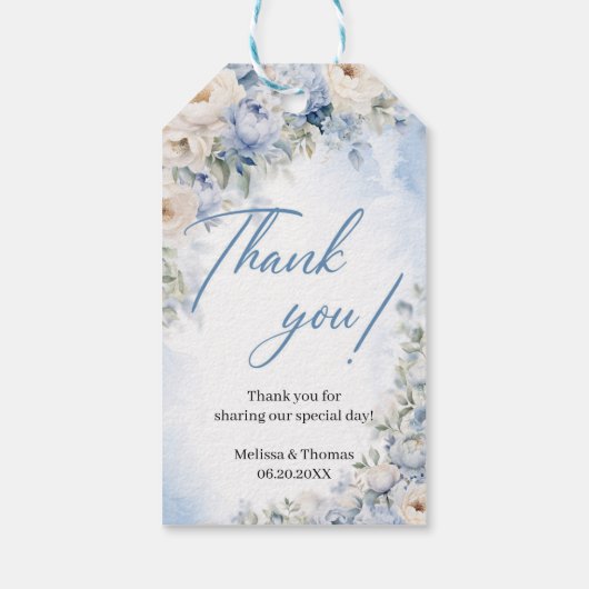 Boho Elegant Dusty Blue en Ivory Bloemen bruiloft Cadeaulabel (Achterkant)