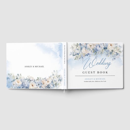 Boho Elegant Dusty Blue en Ivory Bloemen bruiloft Gastenboek (Volledig)