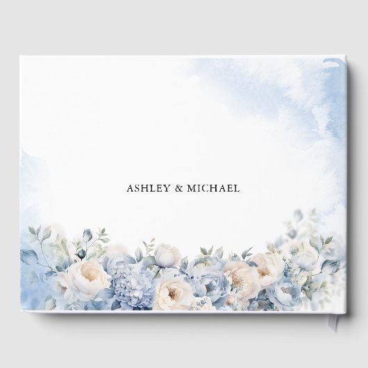 Boho Elegant Dusty Blue en Ivory Bloemen bruiloft Gastenboek (Achterkant)