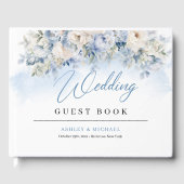 Boho Elegant Dusty Blue en Ivory Bloemen bruiloft Gastenboek (Voorkant)