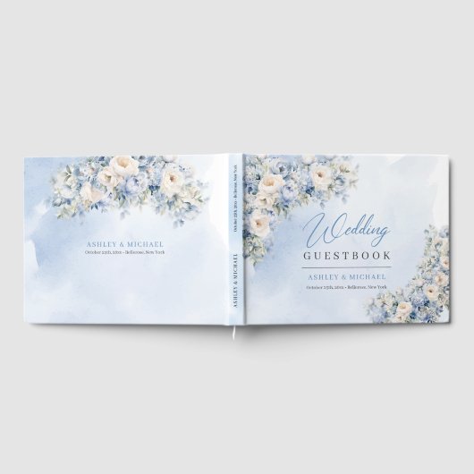 Boho Elegant Dusty Blue en Ivory Bloemen bruiloft Gastenboek (Volledig)