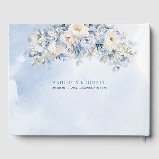 Boho Elegant Dusty Blue en Ivory Bloemen bruiloft Gastenboek (Achterkant)
