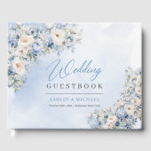 Boho Elegant Dusty Blue en Ivory Bloemen bruiloft Gastenboek (Voorkant)