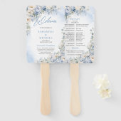 Boho Elegant Dusty Blue en Ivory Bloemen bruiloft Handwaaier (Voorkant en achterkant)