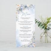 Boho Elegant Dusty Blue en Ivory Bloemen diner Menu (Staand voorkant)
