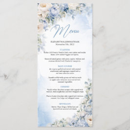 Boho Elegant Dusty Blue en Ivory Bloemen diner Menu