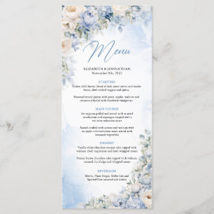 Boho Elegant Dusty Blue en Ivory Bloemen diner Menu