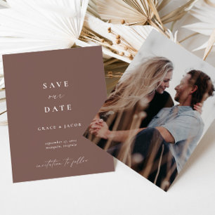 Boho Elegant Earthy Dusty Paars Script Foto Save The Date