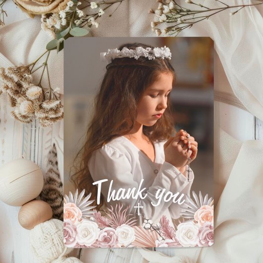 Boho Elegant Eerste Heilige Communie Dank u Bedankkaart