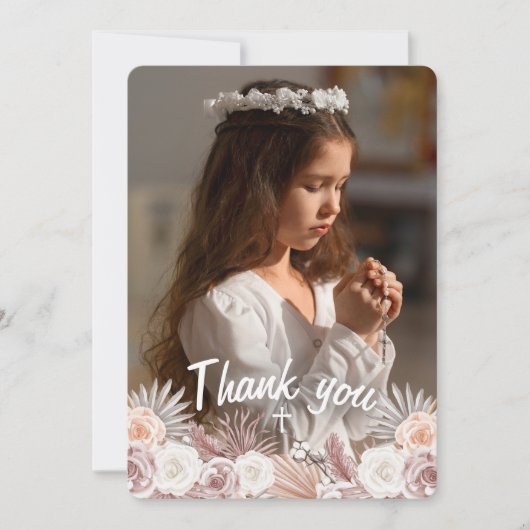 Boho Elegant Eerste Heilige Communie Dank u Bedankkaart (Voorkant)